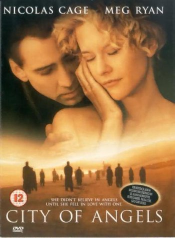 DVD cover for "City of Angels" featuring Nicolas Cage and Meg Ryan embracing.