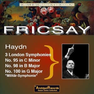 CD cover for Haydn's London Symphonies by Fricsay, featuring a conductor and colorful artwork.