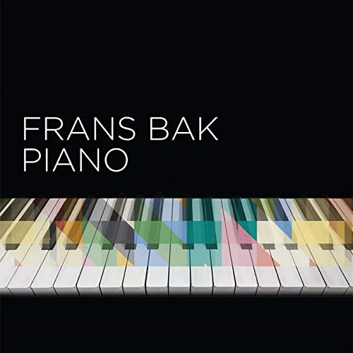 "CD cover featuring piano keys with multicolored abstract shapes and 'Frans Bak Piano' text."
