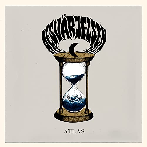 Album cover for Besvarjelsen’s “Atlas” featuring an hourglass with ocean waves.