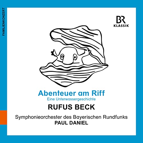 CD cover: seashell with a fish, text “Abenteuer am Riff” and orchestra details.