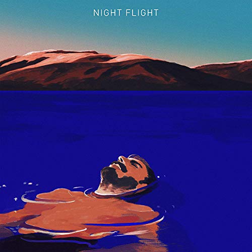 CD cover: man floating in blue water beneath a pink landscape.