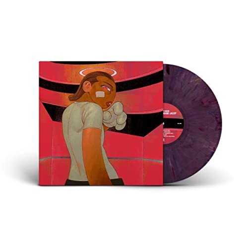 Vinyl record with illustrated cover of a person with a halo.