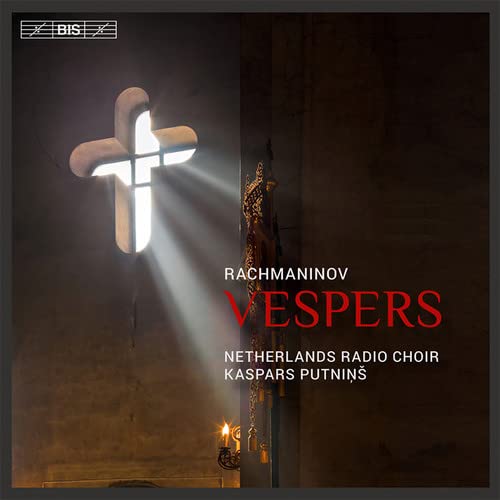 CD cover: Illuminated cross, text “Rachmaninov Vespers”, choir details.