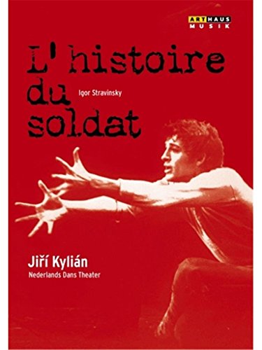 Red DVD cover with a dancer and text "L'histoire du soldat" in black font.