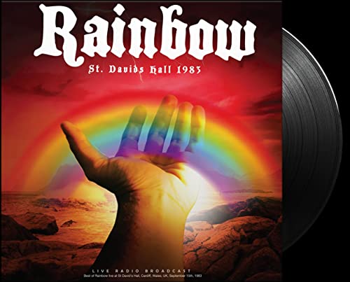 Rainbow album cover featuring a hand reaching for a rainbow, with vinyl record.