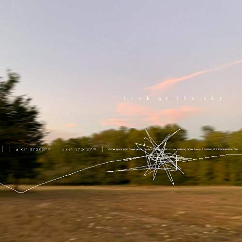 Album cover with a pastel sky, abstract white lines, and blurred trees.