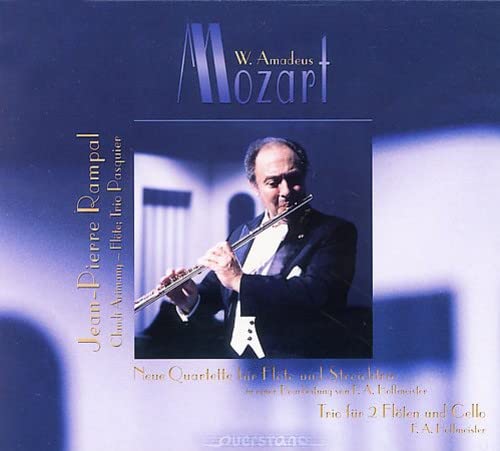 CD cover featuring Jean-Pierre Rampal playing the flute, with Mozart’s name.
