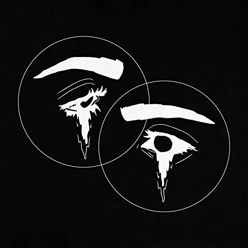 "Black album cover with white illustration of two eyes in overlapping circles."