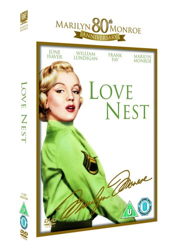 DVD cover for Love Nest featuring Marilyn Monroe in a green military-style shirt.