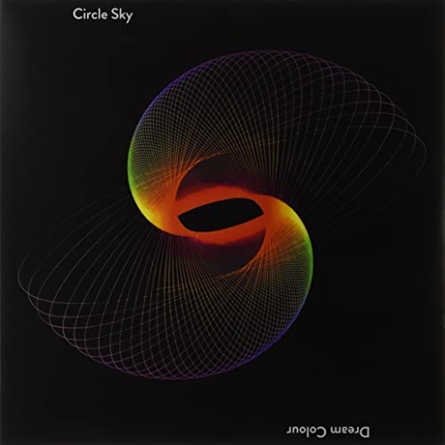 Album cover: abstract rainbow swirl on a black background.