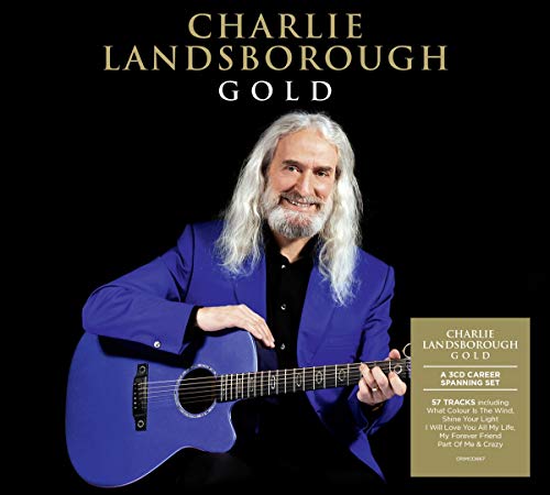 Charlie Landsborough holds a blue guitar on his album cover.