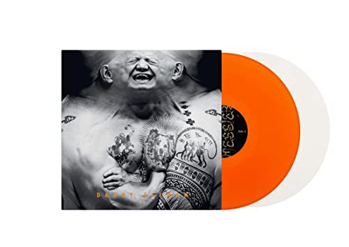 Danny Elfman vinyl album cover with a portrait and orange records.