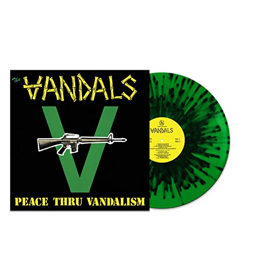The Vandals "Peace Thru Vandalism" vinyl record, green with black splatter.