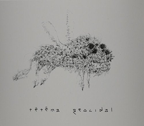 Black and white sketch of a fantastical, furry creature with text below.