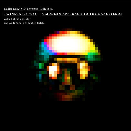 Black album cover with pixelated mushroom illustration and text details.