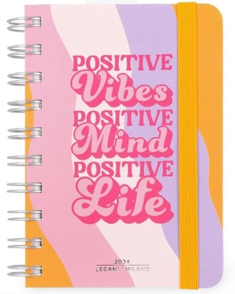 Legami - Large Spiral Weekly Calendar, 12 Months, from January 2024 to December 2024, Folding Planner 2024/2025, Elastic Closure, Final Pocket, Address Book, 15x21 cm, Waves Theme