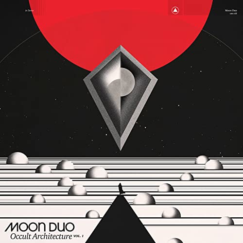 Album cover for Moon Duo’s “Occult Architecture Vol. 1” with geometric shapes.