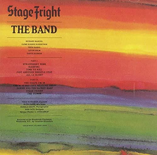 CD cover for The Band’s “Stage Fright” with colorful landscape art.