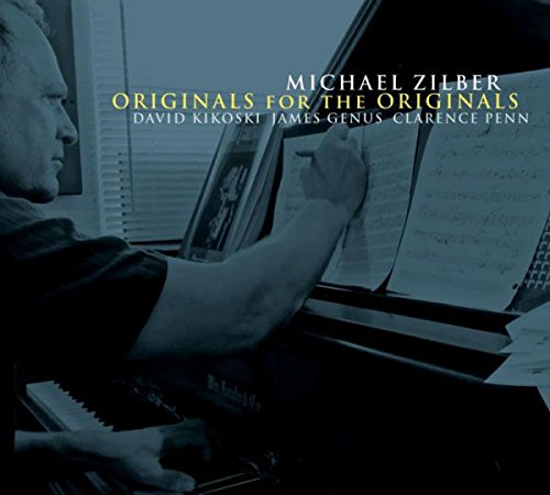 Blue-toned CD cover with a man writing sheet music at a piano.