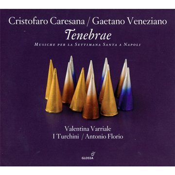 "CD cover with seven cone-shaped objects on a purple background."