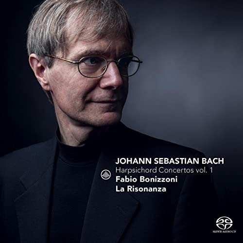 AlbumLL Album cover featuring a portrait of Fabio Bonizzoni with text for Bach's concertos.