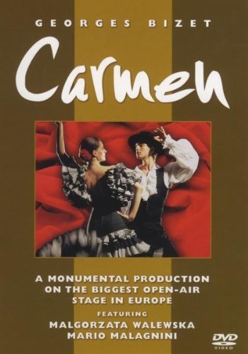 Carmen DVD cover featuring dancers against a vibrant red backdrop.