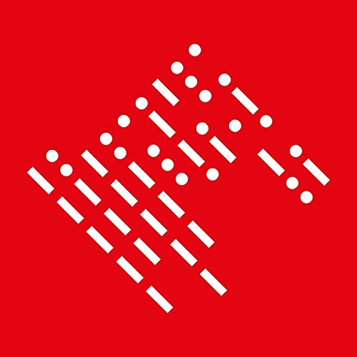 Red square with white lines and circles in a diagonal pattern.