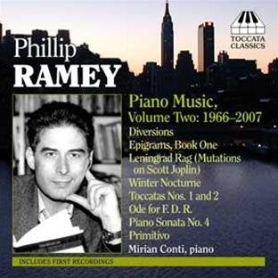 CD cover with black and white photo of Phillip Ramey and city skyline at dusk.