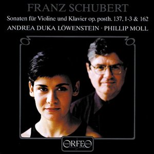 CD cover featuring portraits of two musicians, Andrea Duka Löwenstein and Phillip Moll.