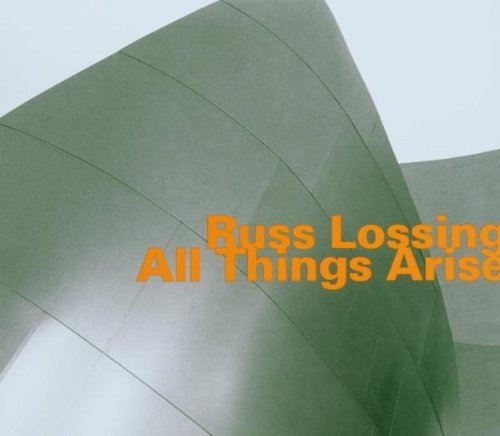 "Green leafy album cover with orange text 'Russ Lossing All Things Arise' and Amazon logo."