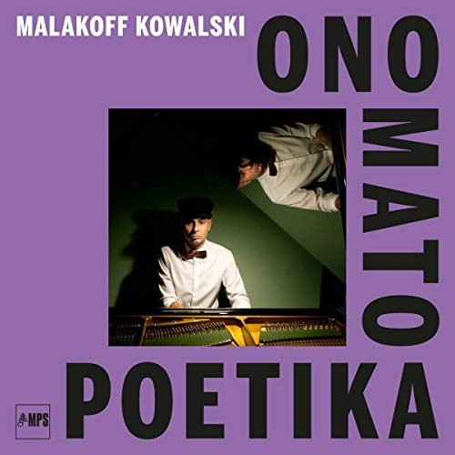 Purple album cover with man at piano and reflection on wall.