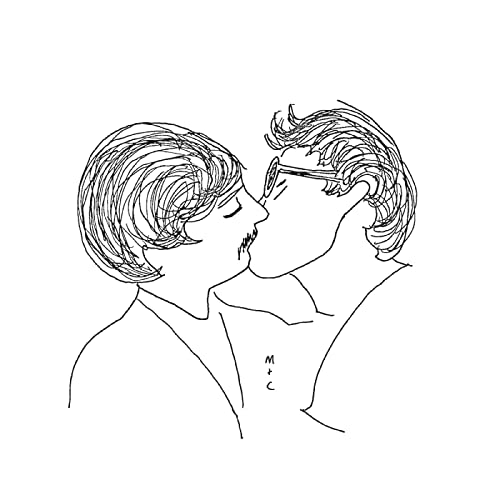 Line drawing of two people kissing, facing each other.
