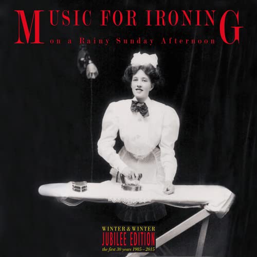Vintage CD cover depicting a woman ironing, sepia tone, rainy mood.