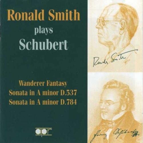 CD cover for Ronald Smith playing Schubert, featuring portrait sketches.