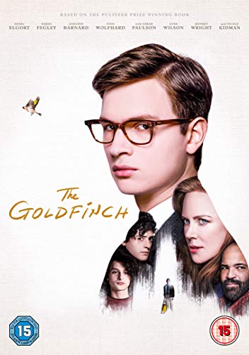 DVD cover for “The Goldfinch” featuring a young man with glasses.