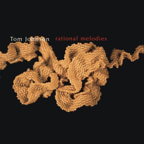 "CD cover with abstract orange pattern on black background, titled 'rational melodies' by Tom Johnson."