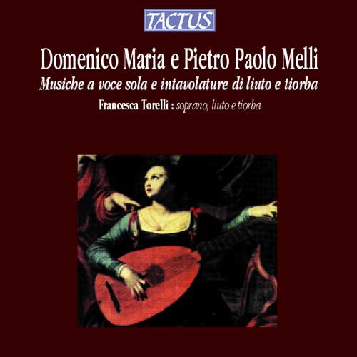 "CD cover with a woman playing a lute, grey background, white text."