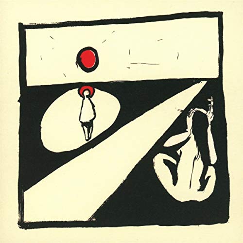 The image is a CD cover with a simple illustration. The alt text is: "CD cover with abstract black and white illustration and red accents."