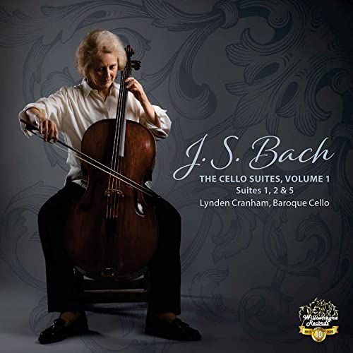 Cellist Lynden Cranham playing a baroque cello on a CD album cover.