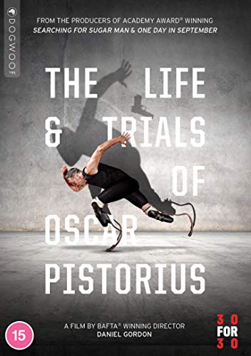 DVD cover for "The Life & Trials of Oscar Pistorius" featuring a runner.