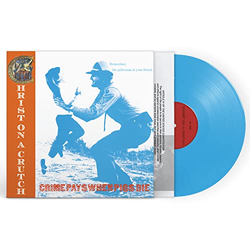 Blue vinyl record and album cover featuring a man in uniform.