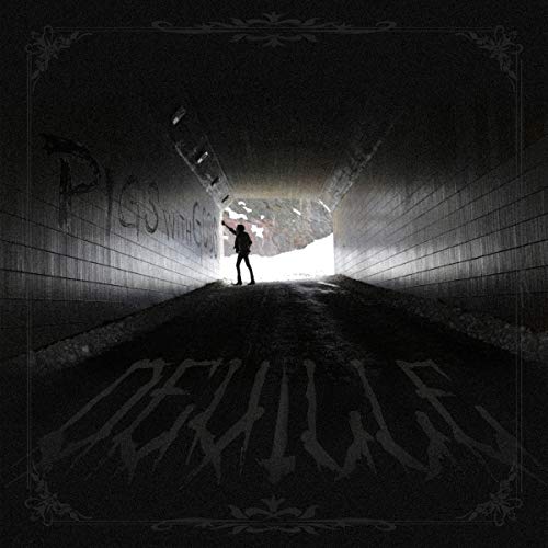 Album cover: person standing in a dark tunnel with light at the end.
