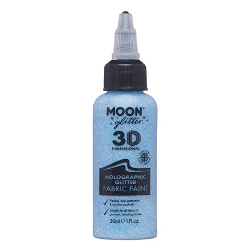 Moon Glitter - Holographic Glitter 3D Fabric Paint - 30ml - Blue - Textile paint for clothes, t-shirts, bags, shoes & canvas