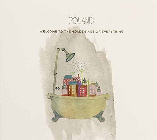 Album cover with a bathtub containing buildings and a shower head.