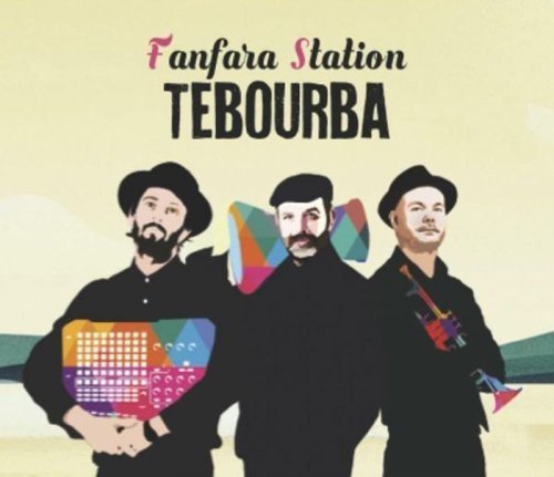 "CD cover featuring three men in black, holding colorful instruments, with 'Tebourba' title."