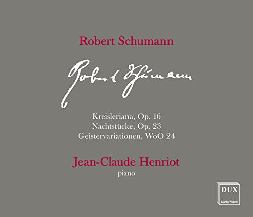 Gray CD cover with red and white text, featuring Robert Schumann's name and musical compositions.
