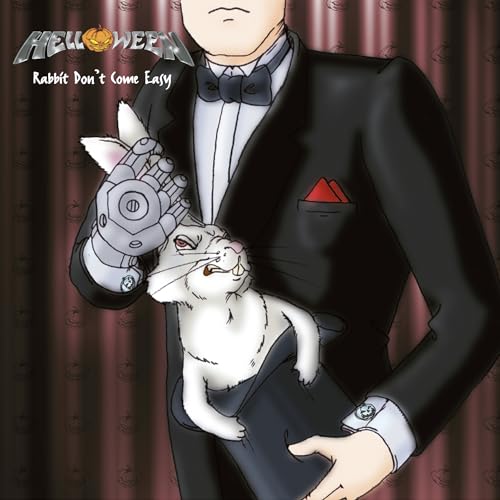Helloween album cover: man in tuxedo holding a robotic rabbit.