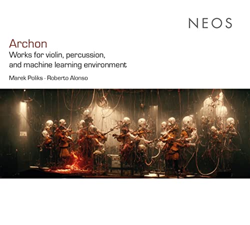 CD cover for “Archon” featuring a surreal, robotic orchestra performance.