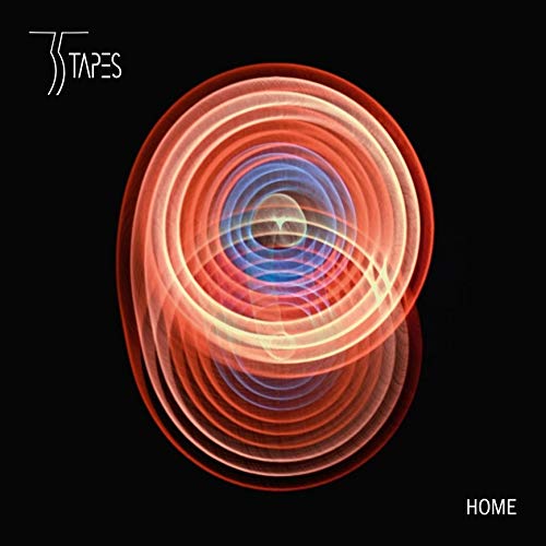 Album cover for "35 Tapes - Home" with abstract red and blue light trails.